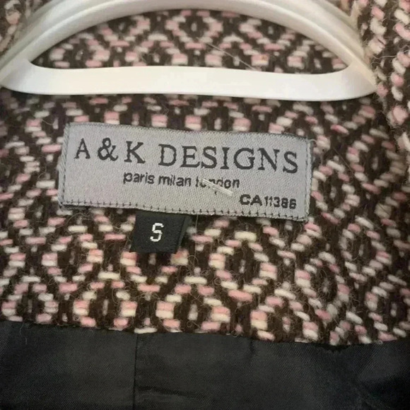 A & K  Designs pink/brown/white fitted blazer 50%wool/35%polyester/ 15%acrylic - Picture 8 of 8